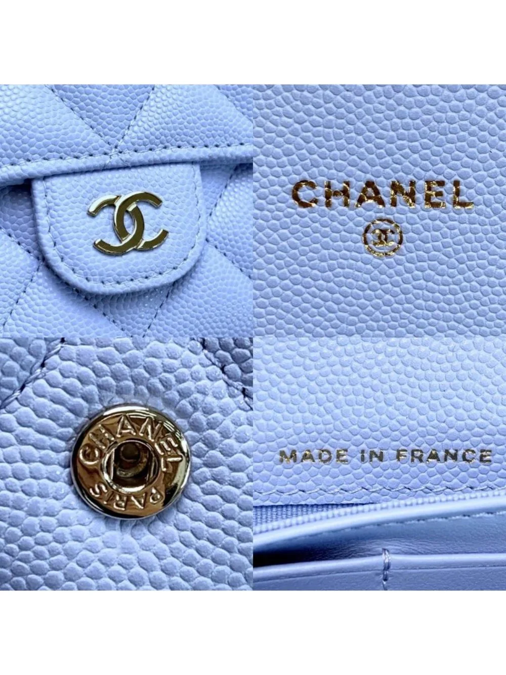 Chanel Wallet Long Flap Quilted Caviar Leather Blue Silver